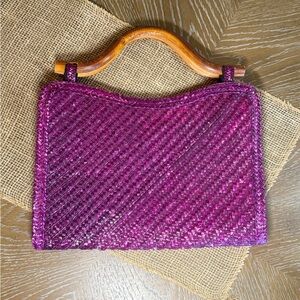 Purple Woven Handbag with Bamboo Handle